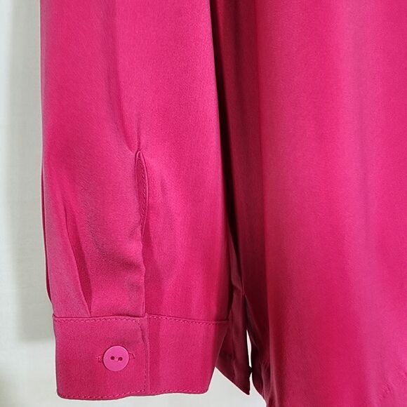 Susan Graver Womens Shirt Size 14 Stretch Peachskin Button Front Big Pink Hi Low - Picture 6 of 9